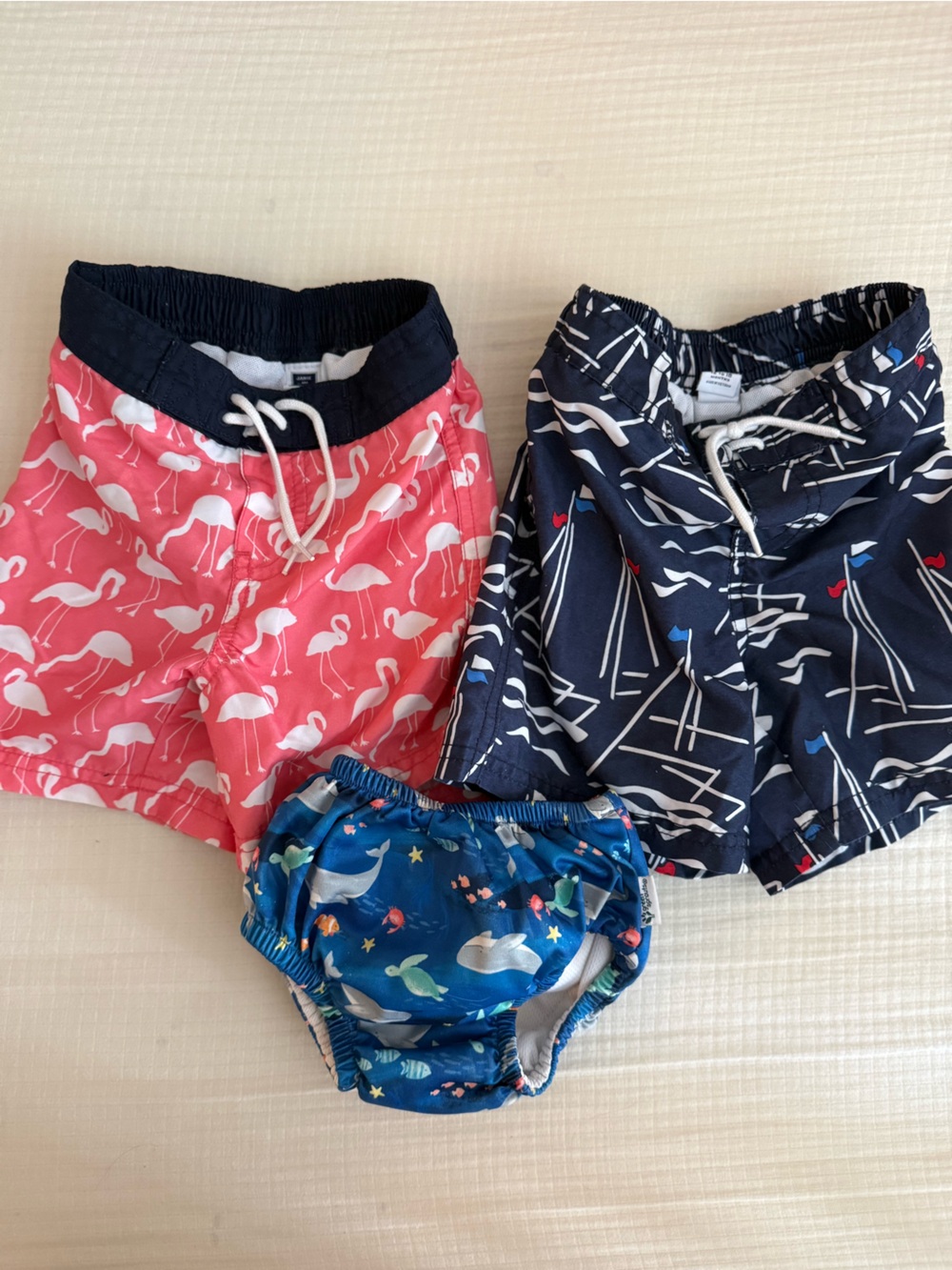 Janie and Jack Toddler Boy Swimsuit Bundle & bonus swim diaper- 12-18 mo